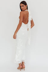 Cipriana Backless Halter Maxi Dress Embellished White
