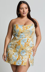 Brailey Mini Dress Strapless Dress in Blue Jacquard
