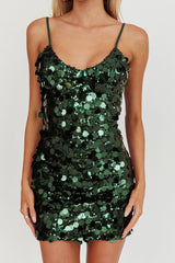 Moon Dust Sequin Mini Dress Forest Green