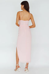 Ryanna Laced Bodice Split Midi Dress Pink