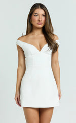 Irene Mini Dress - Off Shoulder Bustier Tulip Skirt Dress in White