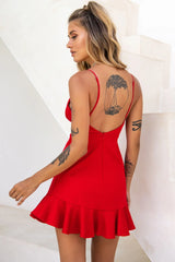 Chicago Pleated Bust Cami Strap Dress Red