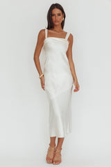 Carmel Shoulder Sash Midi Dress Oyster