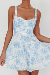 Get My Attention Off-Shoulder Mini Dress Floral Blue
