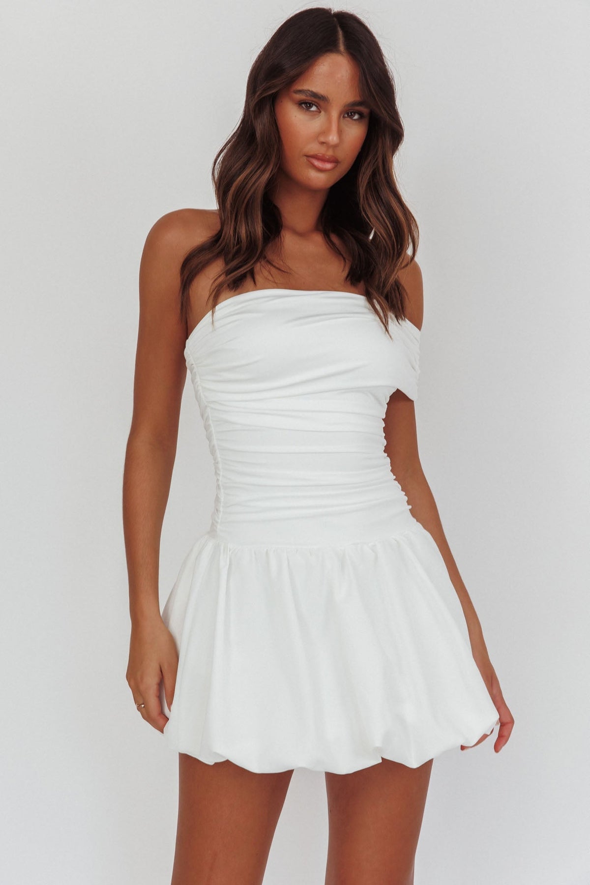 Dalayla One-Sleeve Balloon Skirt Mini Dress White