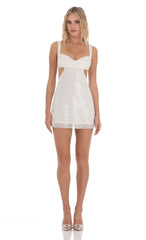 Sequin Pearl Cutout Dress in White