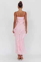 Panama Bay Ruffle Trim Cowl Neck Maxi Dress Pink