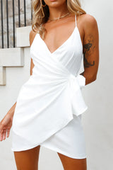 Medellin Gathered Detail Side-Tie Wrap Dress White