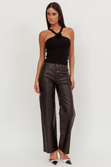 Anora Ribbed Rose Top Black