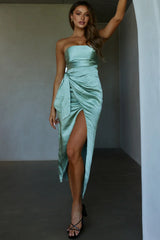Gianna Strapless Waist Tie Midi Dress Pistachio
