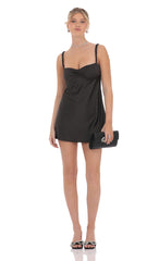 Satin Babydoll Dress in Black