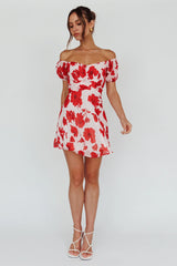 Linka Puff Sleeve Waist Tie Dress Floral Red