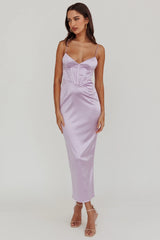 Seraya Lace-Up Back Satin Maxi Dress Lilac