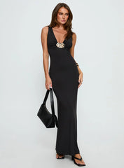 Adalie Hardware Plunge Maxi Dress Black