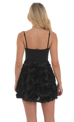 Textured Rose A-line Dress in Black