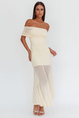 Clarita Sheer Ruched Maxi Dress Cream