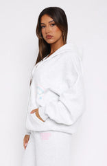 Save My Number Zip Front Hoodie Grey Marle
