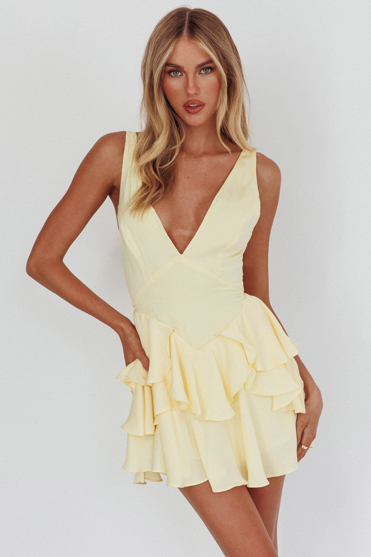 Like Me Tied Back Layered Mini Dress Yellow