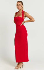 Salome Midi Dress Halter Neck Column Dress in Red