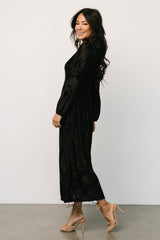 Christine Velvet Embossed Midi Dress | Black