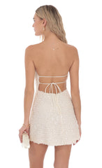 Knit Sequin Strapless Dress in Ivory
