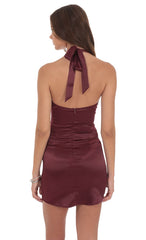 Satin Halter Bodycon Dress in Wine