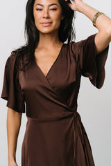 Vara Satin Maxi Wrap Dress | Espresso